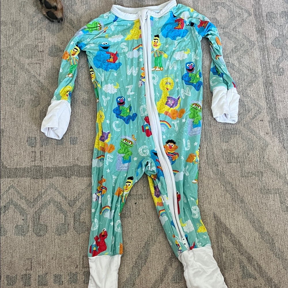 Little Sleepies Sesame Street Kids Footie - Blue and White